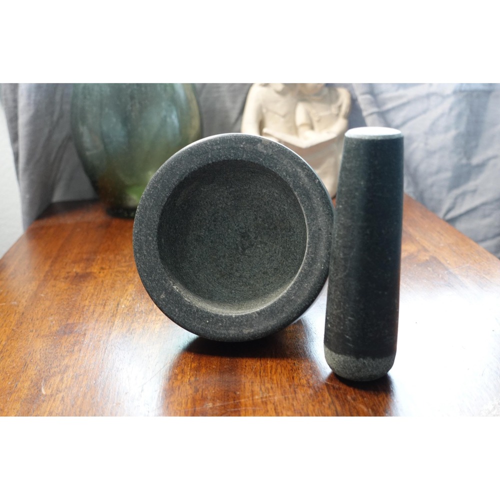 solid stone large‎ mortar and pestle set- kitchen herb crusher and spice grinder